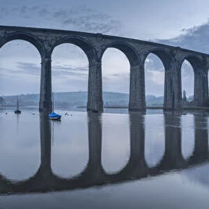 Brunels St Germans Viaduct at dawn, St German s, Cornwall, England. Spring (March) 2021