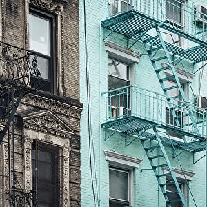 Building with fire escapes, Soho, New York City, USA, North America