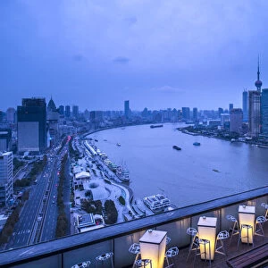 The Bund from the rooftop bar of the Indigo on the Bund Hotel, Shanghai, China