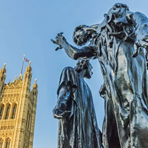 The Burghers of Calais statue by Auguste Rodin, and the Palace of Westminster a UNESCO