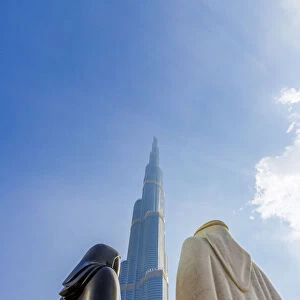 Burj Khalifa and the Arabic Couple Statue (Together by Lufti Romein), Dubai