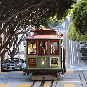 Cable car on the hills of San Francisco, California, USA