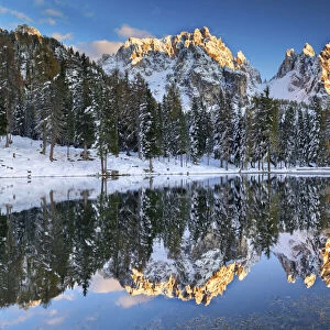 Cadini di Misurini Reflecting in Lake Antorno, Belluno Province, Veneto, Dolomites