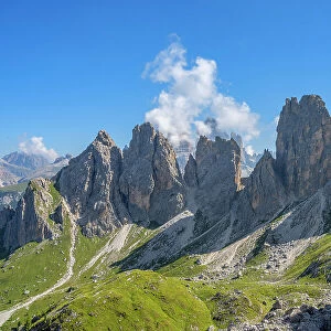 Cadini mountain range with Fonda Savio hut, UNESCO World Heritage, Belluno, Veneto, Dolomites, Italy
