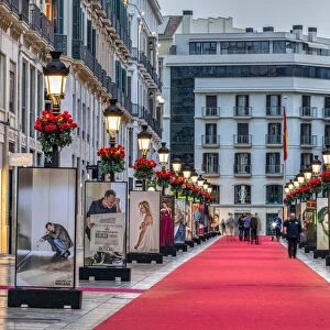 Calle Marques de Larios street adorned with red carpet for the Malaga Spanish Film