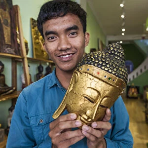 Cambodia, Battambang, carft shop vendor, MR