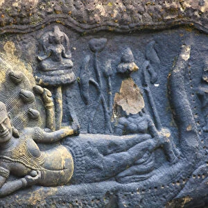 Cambodia, Temples of Angkor (UNESCO site), Kbal Spean, riverbed carving of reclining