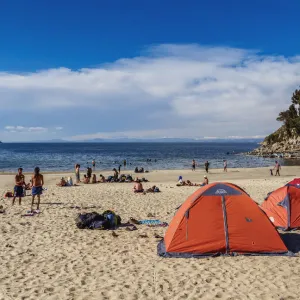 Camping on the Challa Pampa Beach, Island of the Sun, Titicaca Lake, La Paz Department