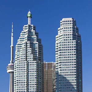 Canada, Ontario, Toronto, CN Tower, Gooderham Building with Brookfield Place towers