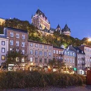 Canada, Quebec, Quebec City, Chateau Frontenac Hotel and buildings along Boulevard Champlain