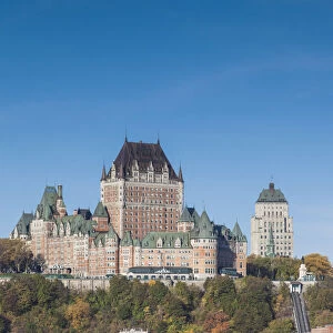 Canada, Quebec, Quebec City, Chateau Frontenac Hotel and Levis ferry on the St