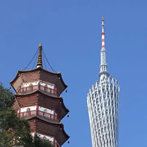 Canton Tower and Chigang Pagoda, Tianhe, Guangzhou, Guangdong, China