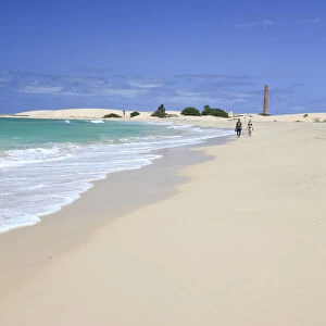 Cape Verde, Boavista, Chaves Beach (Praia de Chaves) and historic Chimney from former