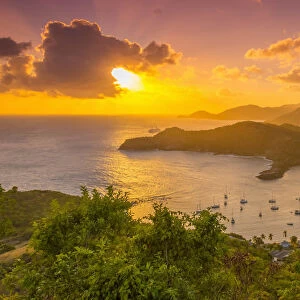 Caribbean, Antigua, English Harbour from Shirley Heights, Sunset