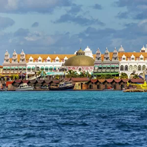 Caribbean, Aruba, Oranjestad, The building of the Royal Plaza Mall from the sea