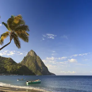 Caribbean, St Lucia, Petit Piton and Soufriere Bay