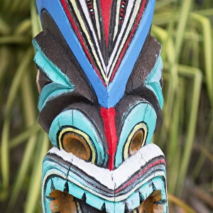 Carved wooden statue, Bora Bora, Society Islands, French Polynesia