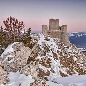 Castle of Rocca Calascio at dusk. Calascio, L Aquila province, Abruzzo, Italy