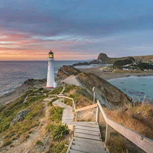 Castlepoint lighthouse at dawn. Castlepoint, Wairarapa region, North Island, New Zealand