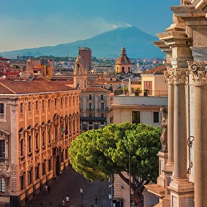 Catania, Sicily. Panoramic elevated view with the Cathedral in the foreground