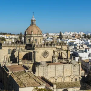 Cathedral and city skyline, Jerez de la Frontera, Andalusia, Spain