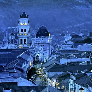 Cathedral Clock Tower, Colonial Streets And Rooftops, Sucre, Bolivia