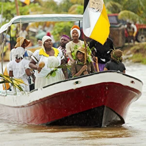 Central America, Belize, Stann Creek, Dangriga, a boat in the Garifuna Landing ceremony