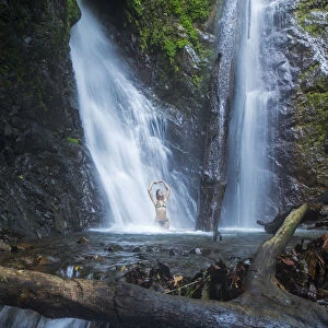 Central America, Costa Rica, waterfall in the Piedras Blancas national park near Playa