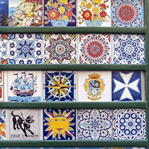 Ceramic souvenirs displayed outside a shop in Amalfi, Campania, Italy