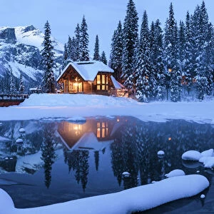 Chalet Reflections at Twilight, Emerald Lake, Yoho National Park, British Columbia