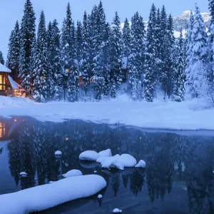 Chalet Reflections at Twilight, Emerald Lake, Yoho National Park, British Columbia