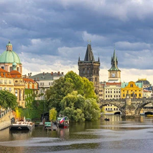 Charles Bridge and Church of Saint Francis of Assisi with Old Town Bridge Tower against