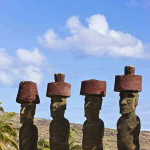 Chile, Rapa Nui, Easter Island, Anakena beach, monolithic giant stone Moai statues