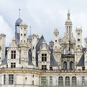 Chimneys and towers of Chateau de Chambord, the largest chateau in the Loire Valley