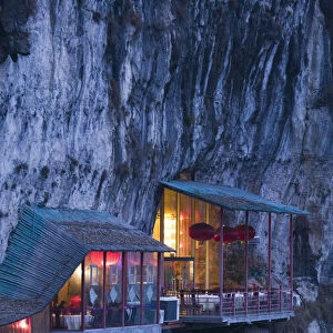 China, Hubei Province, Yichang, Hanging Restaurant by 3 Travelers Cave Park near Yangtze