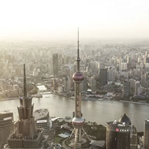 China, Shanghai. Elevated view of the city from World Financial center tower