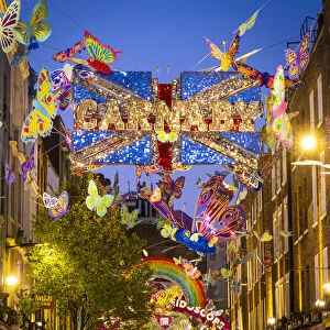 Christmas decorations, Carnaby Street, Soho, London, England, UK