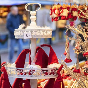 Christmas decorations stall at Christmas Market, Wiesbaden, Hesse, Germany