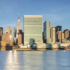 Chrysler and UN Buildings Print from Queens, New York City