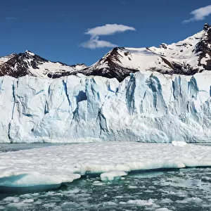 Chunks of ice floating on the front of the Perito Moreno glacier in the Argentino
