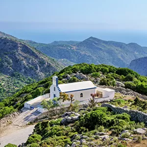 Church near Koronos Village, elevated view, Naxos Island, Cyclades, Greece