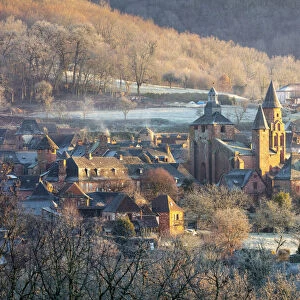 Church of St. Peter on a frosty day in the winter, Collonges-la-Rouge, Correze