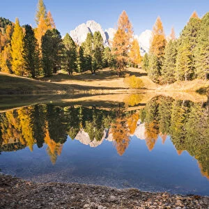 The Ciauloch lake in autumn. Val Gardena, Dolomites, Trentino Alto Adige, Italy