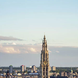 City Center Skyline at sunset, elevated view, Antwerp, Belgium