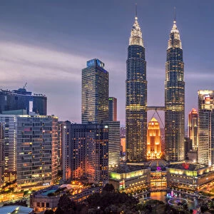 City skyline at dusk, Kuala Lumpur, Malaysia
