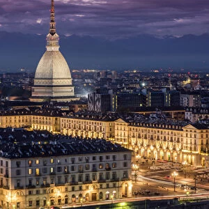 City skyline at dusk, Turin, Piedmont, Italy