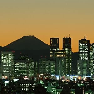 City Skyline & Mount Fuji / Night View, Tokyo, Honshu, Japan