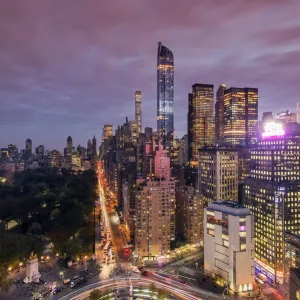 City Skyline Print at Dusk with Central Park Manhattan New York