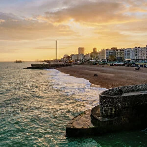 City Waterfront seen from Brighton Palace Pier at sunset, City of Brighton and Hove, East Sussex, England, United Kingdom