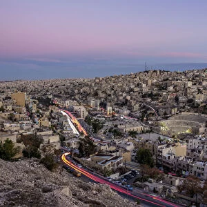Cityscape seen from Citadel Hill at dusk, Amman, Amman Governorate, Jordan